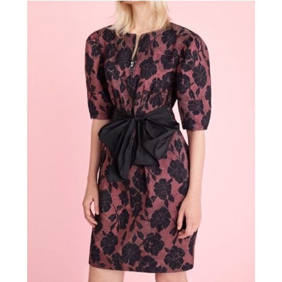 Rebecca Taylor puff sleeve brocade jacquard floral bow belt cocktail mini dress - Picture 1 of 13